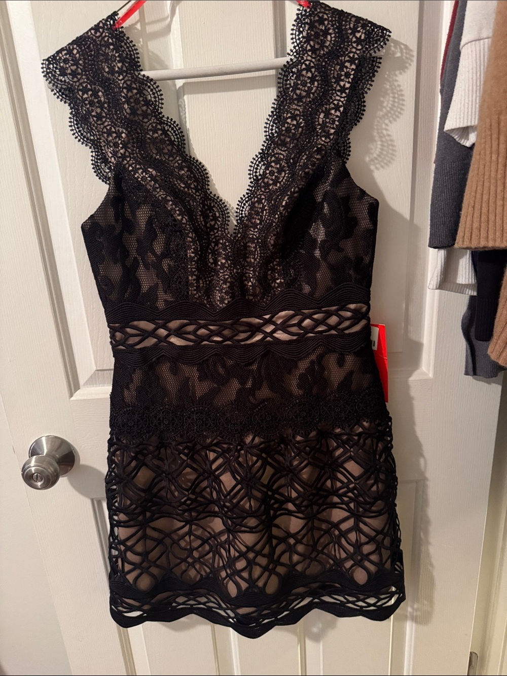 Monique Lhuillier Black Lace Dress with Nude Underlay